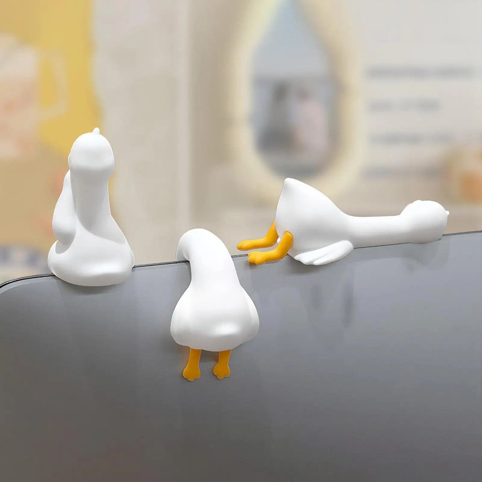 Computer Monitor Decor Figurines 4 Piece Geese Picture Frame Animal Sculpture for Home Office Study Workplace Shelf Display