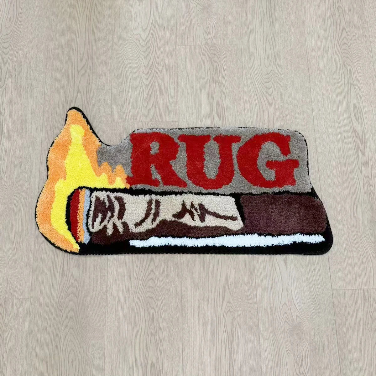 Unique Cigar-Shaped Tufted Rug Anti-Slip Decorative Floor Mat Cool Textile Art Home Decor Small Size Adult Suitable Bedside Rug