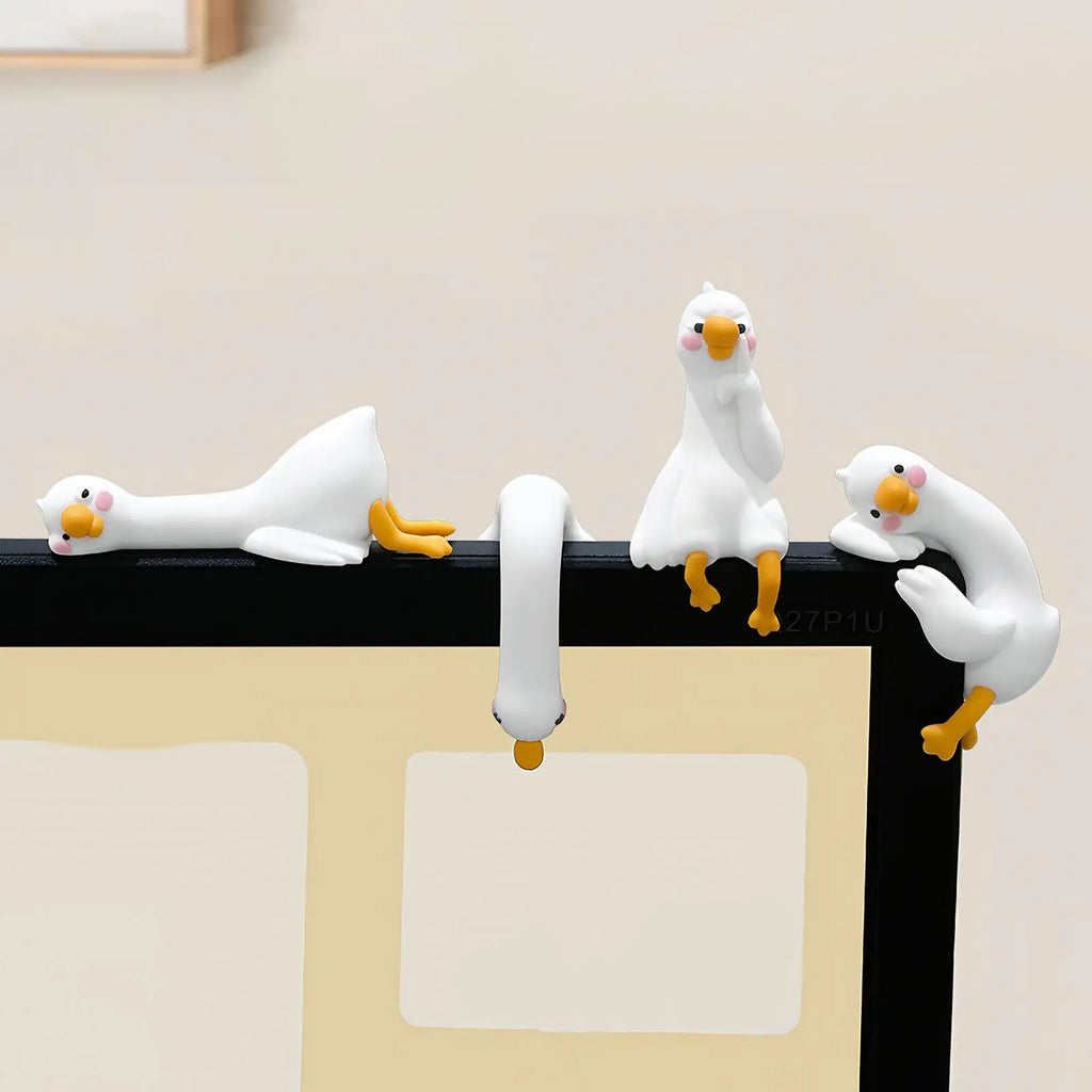 Computer Monitor Decor Figurines 4 Piece Geese Picture Frame Animal Sculpture for Home Office Study Workplace Shelf Display