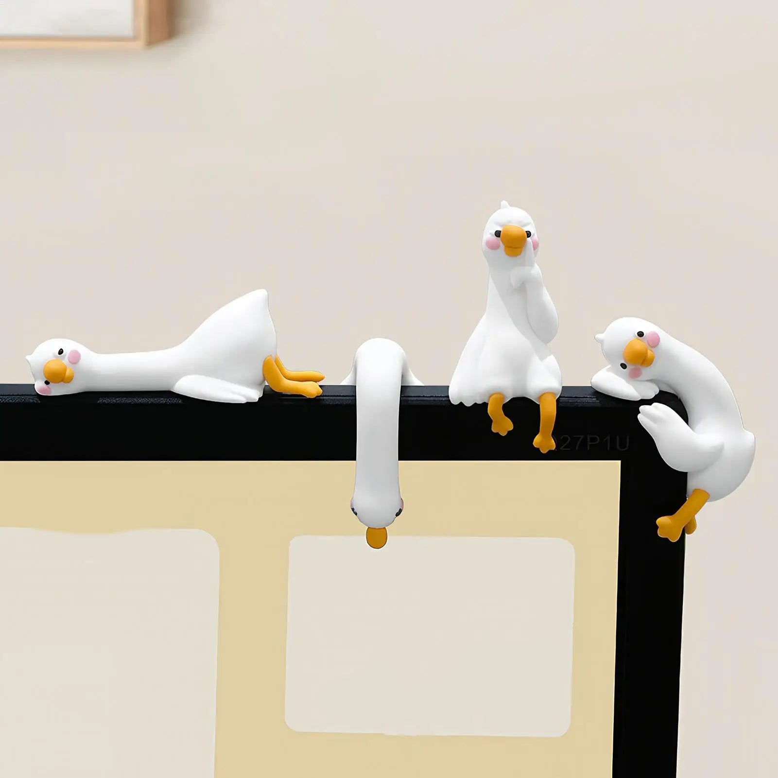 Computer Monitor Decor Figurines 4 Piece Geese Picture Frame Animal Sculpture for Home Office Study Workplace Shelf Display